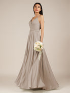 KissDress-Nolana Frost A Line V Neck Chiffon Pleated Long Bridesmaid Dress
