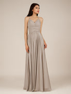 KissDress-Nolana Frost A Line V Neck Chiffon Pleated Long Bridesmaid Dress