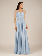 KissDress-Nolana Ice A Line V Neck Chiffon Pleated Long Bridesmaid Dress
