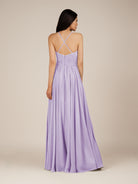 KissDress-Nolana Lavender A Line V Neck Chiffon Pleated Long Bridesmaid Dress
