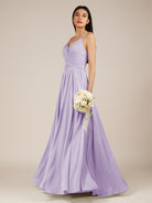 KissDress-Nolana Lavender A Line V Neck Chiffon Pleated Long Bridesmaid Dress