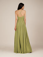 KissDress-Nolana Moss Green A Line V Neck Chiffon Pleated Long Bridesmaid Dress