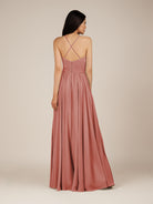 KissDress-Nolana Mulberry A Line V Neck Chiffon Pleated Long Bridesmaid Dress