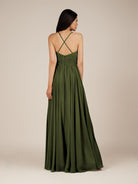 KissDress-Nolana Olive A Line V Neck Chiffon Pleated Long Bridesmaid Dress