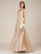 KissDress-Nolana Pale Blush A Line V Neck Chiffon Pleated Long Bridesmaid Dress