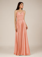 KissDress-Nolana Rosette A Line V Neck Chiffon Pleated Long Bridesmaid Dress