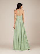 KissDress-Nolana Sage A Line V Neck Chiffon Pleated Long Bridesmaid Dress