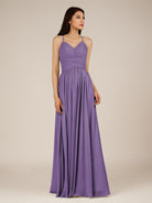 KissDress-Nolana Tahiti A Line V Neck Chiffon Pleated Long Bridesmaid Dress