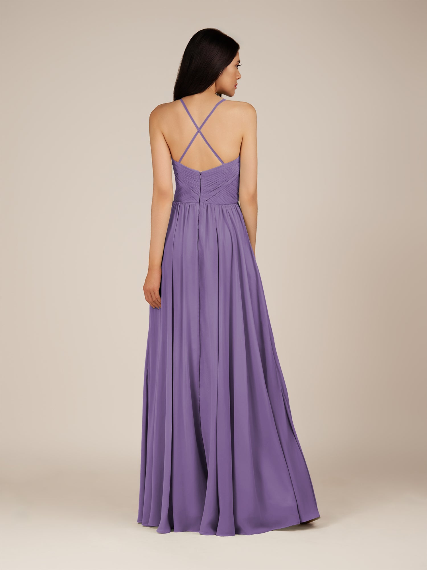 KissDress-Nolana Tahiti A Line V Neck Chiffon Pleated Long Bridesmaid Dress