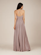 KissDress-Nolana Toffee A Line V Neck Chiffon Pleated Long Bridesmaid Dress