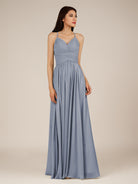 KissDress-Nolana Twilight A Line V Neck Chiffon Pleated Long Bridesmaid Dress