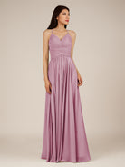 KissDress-Nolana Vintage Mauve A Line V Neck Chiffon Pleated Long Bridesmaid Dress