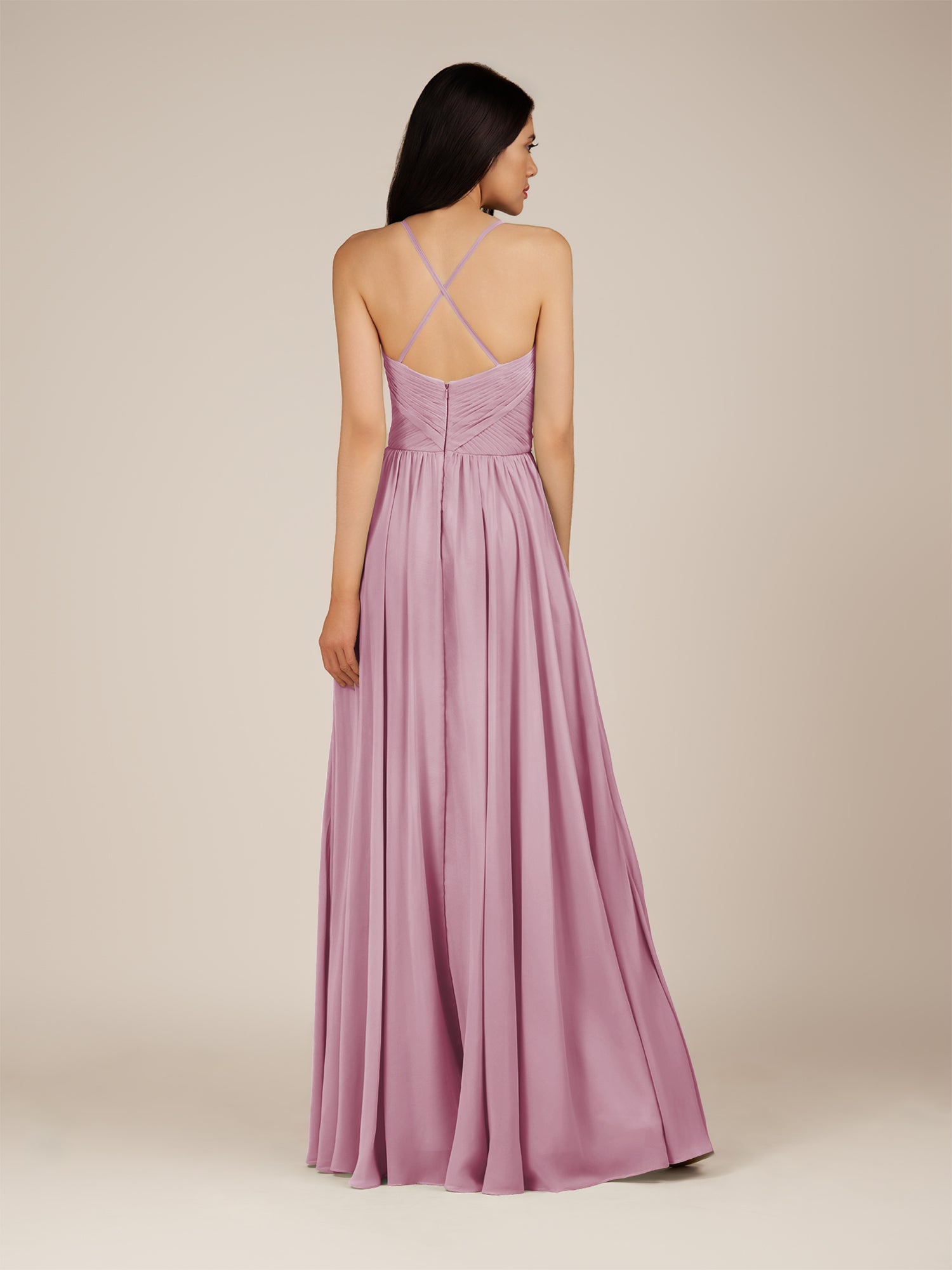 KissDress-Nolana Vintage Mauve A Line V Neck Chiffon Pleated Long Bridesmaid Dress