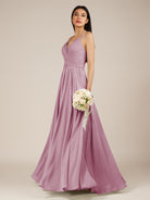 KissDress-Nolana Vintage Mauve A Line V Neck Chiffon Pleated Long Bridesmaid Dress