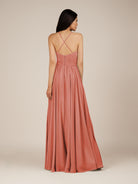 KissDress-Nolana Wild Rose A Line V Neck Chiffon Pleated Long Bridesmaid Dress