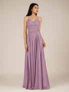 KissDress-Nolana Wisteria A Line V Neck Chiffon Pleated Long Bridesmaid Dress