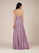 KissDress-Nolana Wisteria A Line V Neck Chiffon Pleated Long Bridesmaid Dress