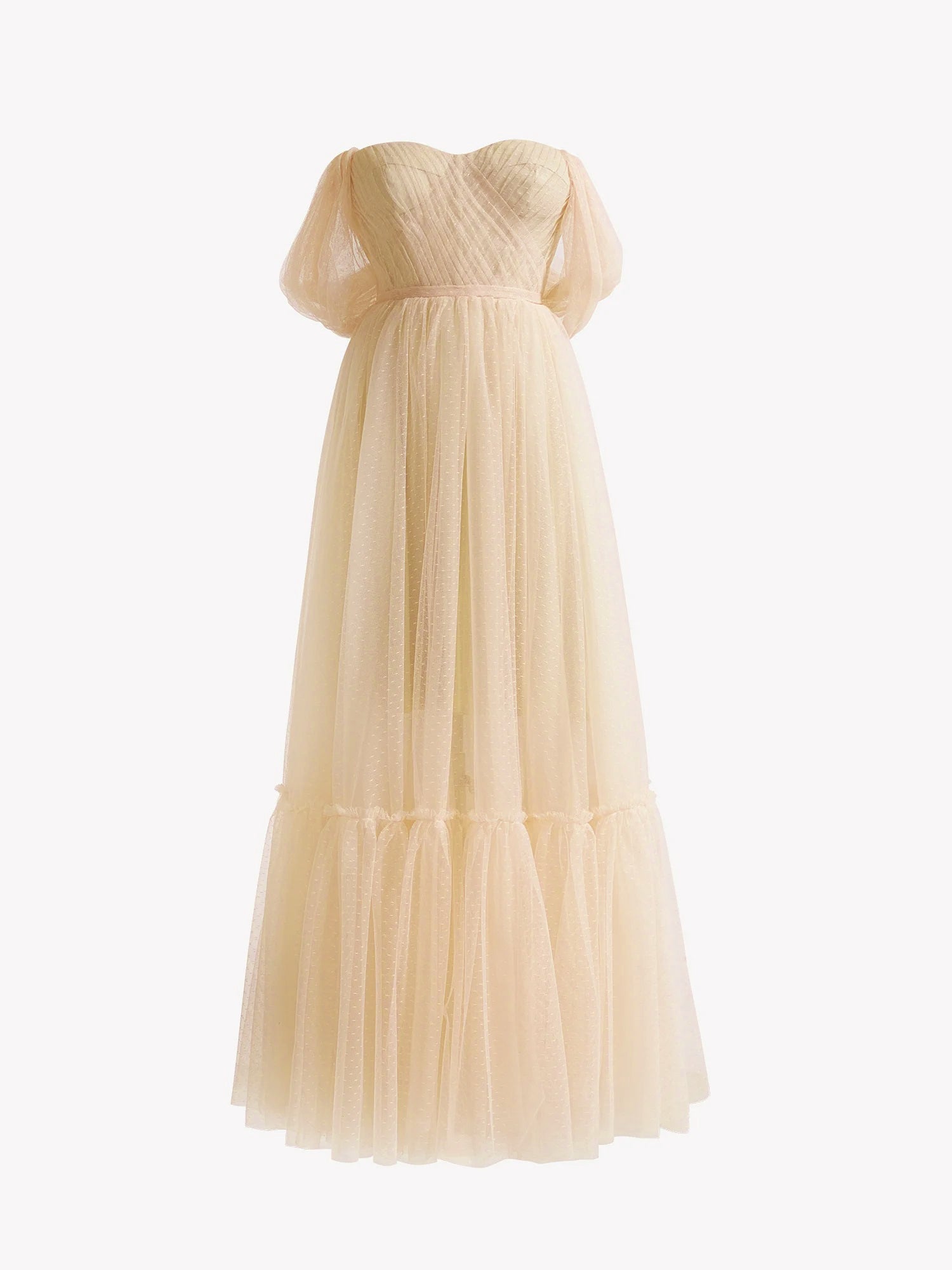 Champagne A-Line Tulle Sweetheart Tea-Length Prom Dress
