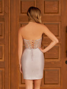 Odilee | Silver V Neck Satin Sequins Sheath Short Homecoming Dress - KissProm