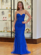 Evie |Mermaid Sweetheart Neck Lace Long Prom Dress With Appliques - KissProm