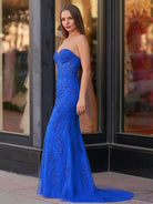 Evie |Mermaid Sweetheart Neck Lace Long Prom Dress With Appliques - KissProm