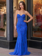 Evie |Mermaid Sweetheart Neck Lace Long Prom Dress With Appliques - KissProm