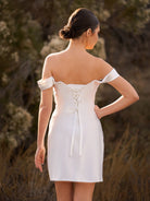 Elody | Off - the - Shoulder Short Satin Cowl Neck Simple Formal Wedding Dress With Slit - KissProm