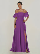 KissDress-Olia Amethyst A Line Chiffon Off the Shoulder Long Bridesmaid Dress with Slit