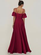 KissDress-Olia Berry A Line Chiffon Off the Shoulder Long Bridesmaid Dress with Slit
