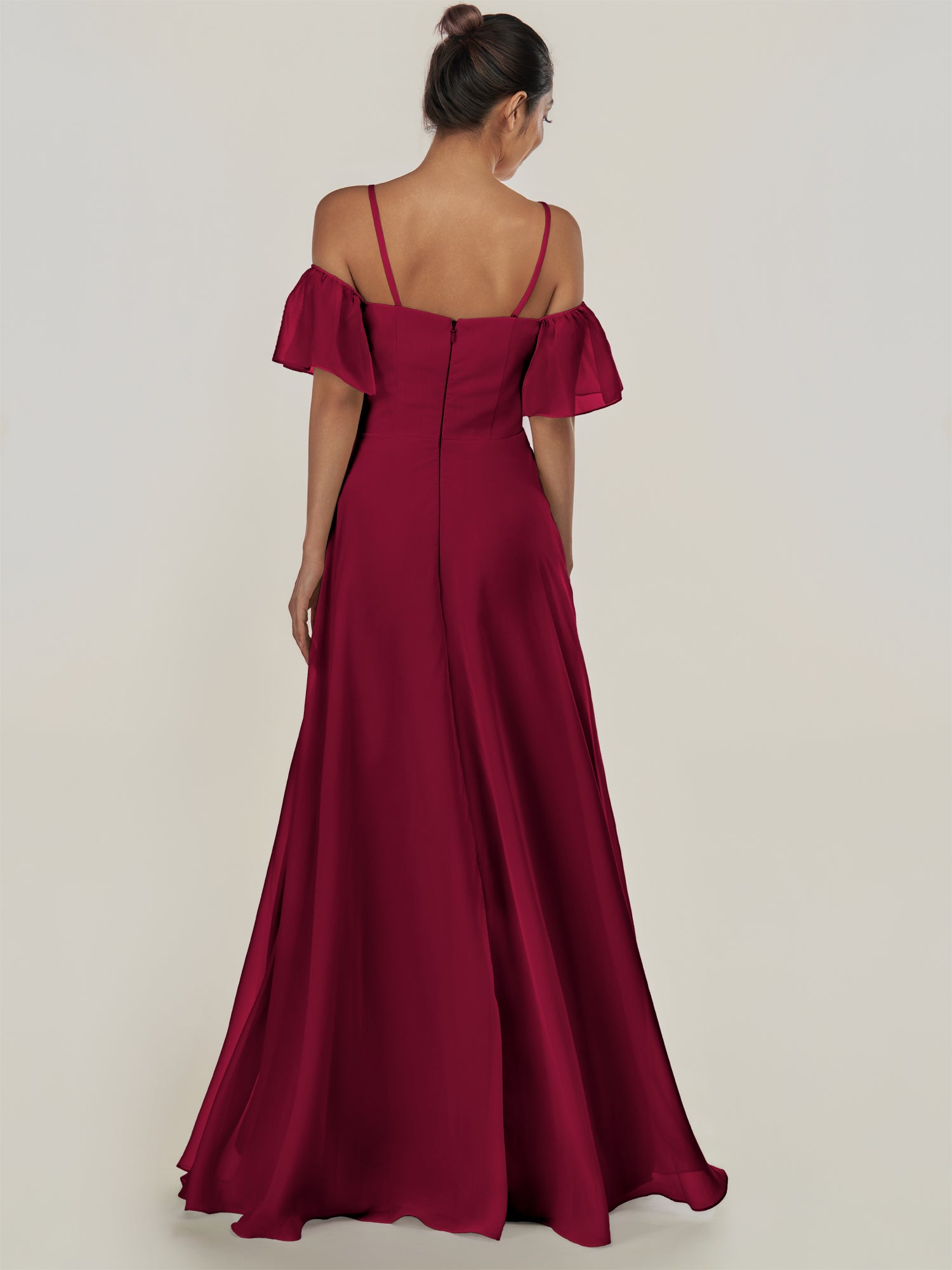KissDress-Olia Berry A Line Chiffon Off the Shoulder Long Bridesmaid Dress with Slit