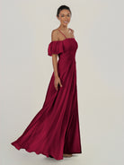KissDress-Olia Berry A Line Chiffon Off the Shoulder Long Bridesmaid Dress with Slit