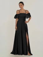 KissDress-Olia Black A Line Chiffon Off the Shoulder Long Bridesmaid Dress with Slit