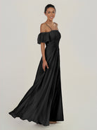 KissDress-Olia Black A Line Chiffon Off the Shoulder Long Bridesmaid Dress with Slit