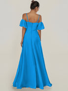 KissDress-Olia Blue Jay A Line Chiffon Off the Shoulder Long Bridesmaid Dress with Slit
