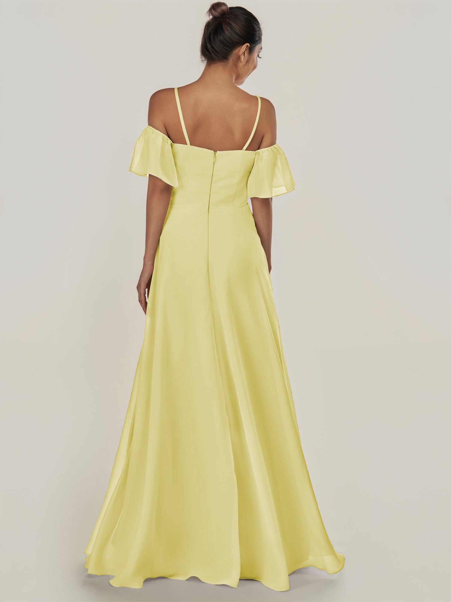 KissDress-Olia Buttercup A Line Chiffon Off the Shoulder Long Bridesmaid Dress with Slit