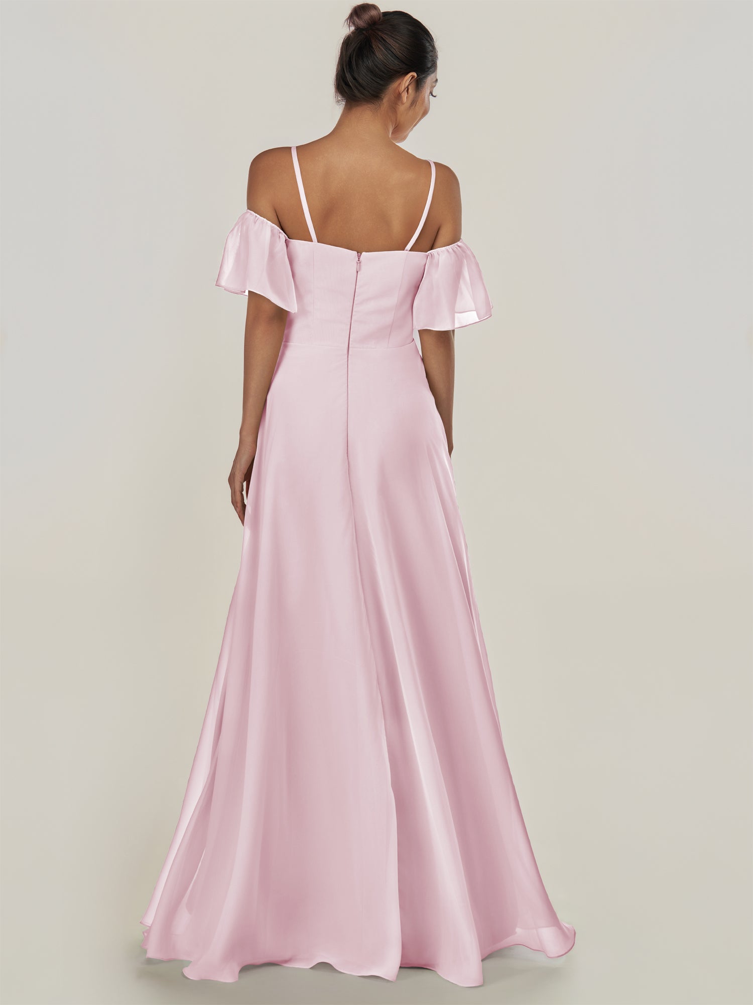 KissDress-Olia Candy Pink A Line Chiffon Off the Shoulder Long Bridesmaid Dress with Slit