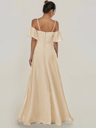 KissDress-Olia Champagne A Line Chiffon Off the Shoulder Long Bridesmaid Dress with Slit