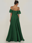 KissDress-Olia Dark Green A Line Chiffon Off the Shoulder Long Bridesmaid Dress with Slit