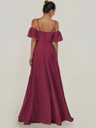 KissDress-Olia Desert Rose A Line Chiffon Off the Shoulder Long Bridesmaid Dress with Slit