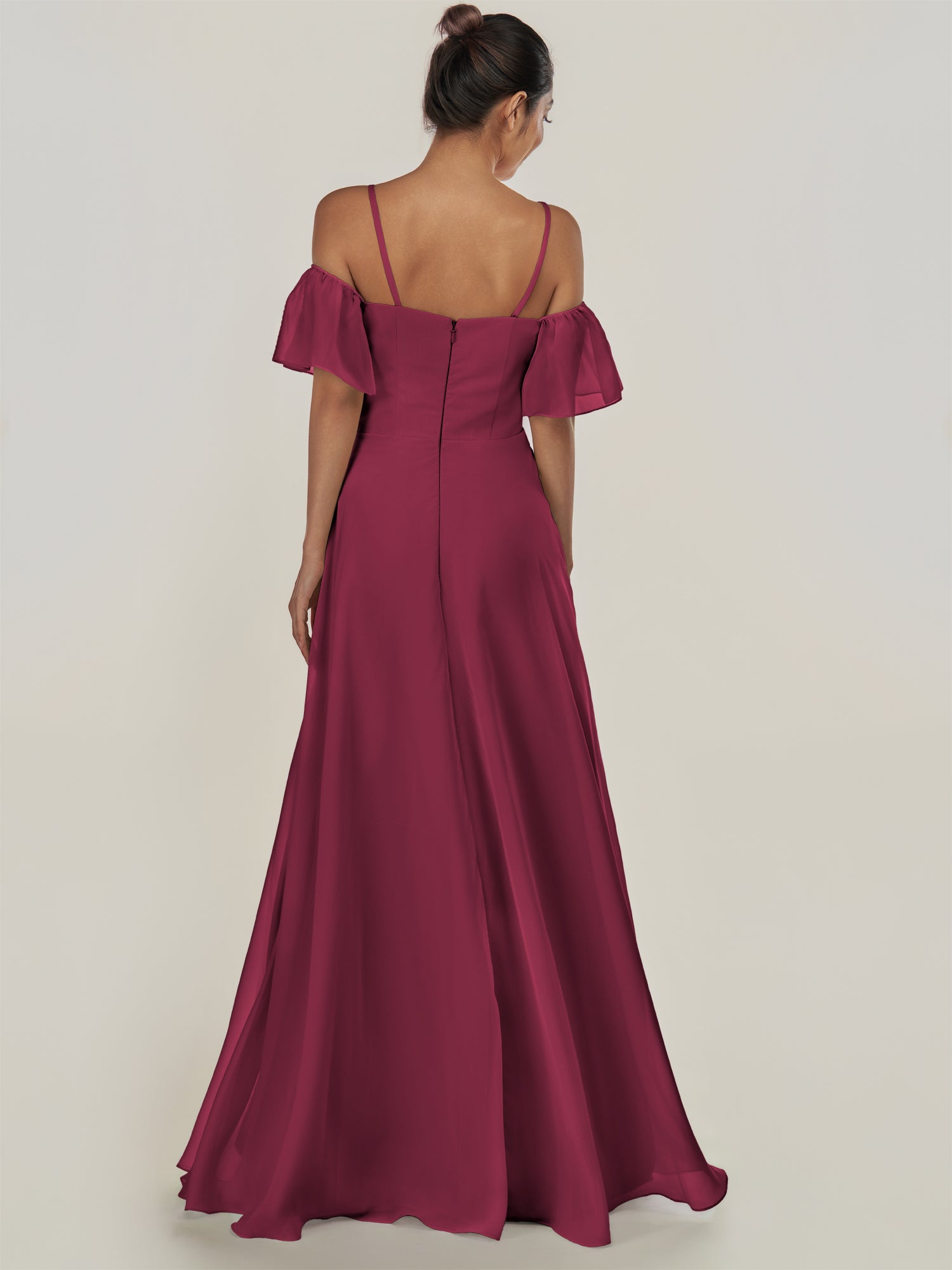 KissDress-Olia Desert Rose A Line Chiffon Off the Shoulder Long Bridesmaid Dress with Slit