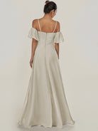 KissDress-Olia Dove Gray A Line Chiffon Off the Shoulder Long Bridesmaid Dress with Slit