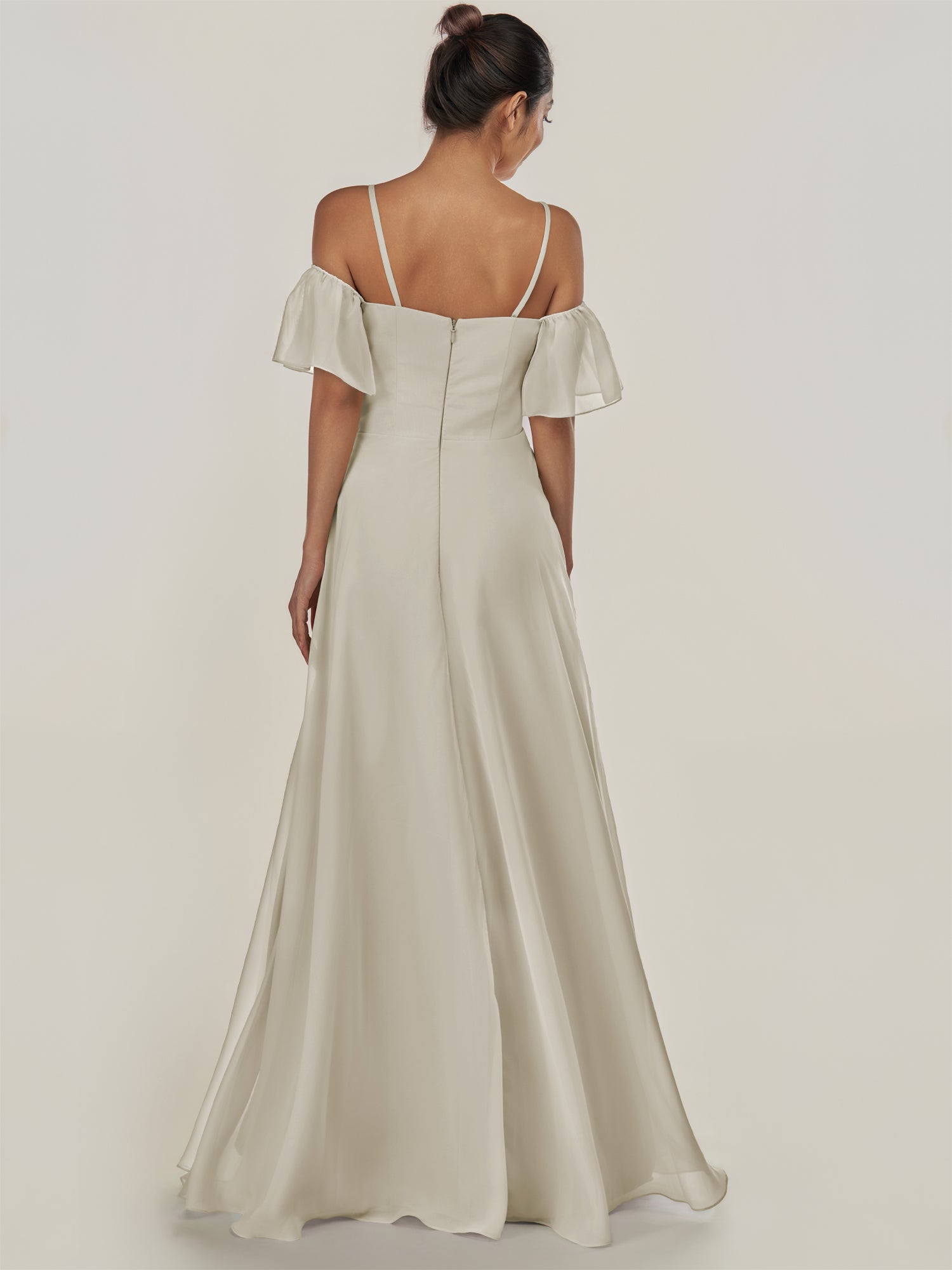KissDress-Olia Dove Gray A Line Chiffon Off the Shoulder Long Bridesmaid Dress with Slit
