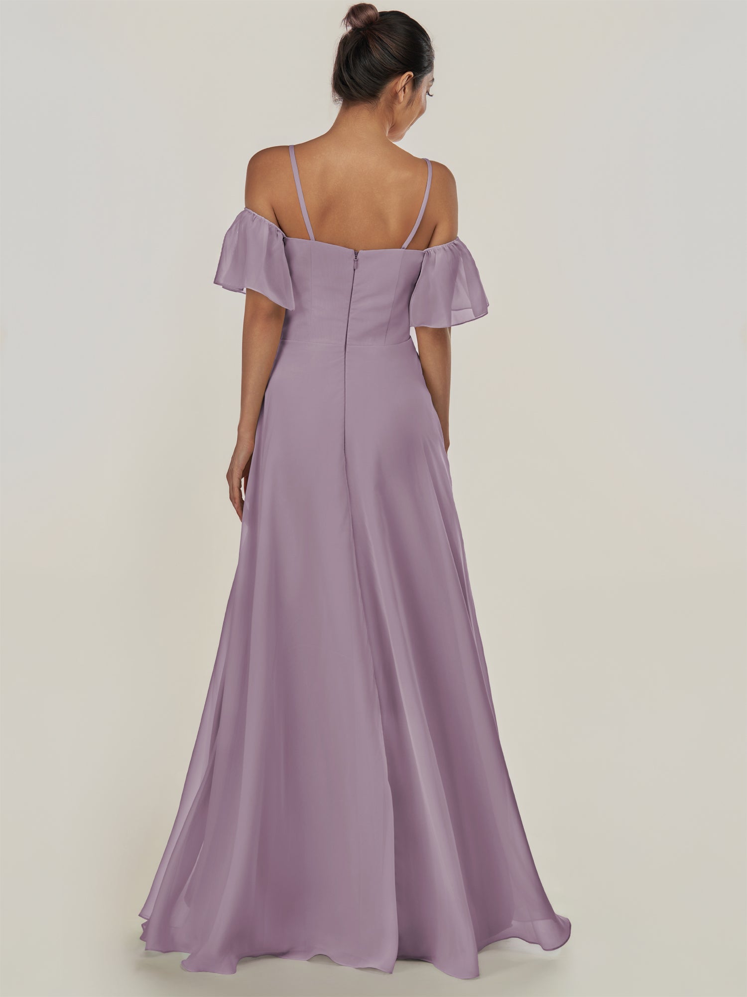 KissDress-Olia Dusk A Line Chiffon Off the Shoulder Long Bridesmaid Dress with Slit