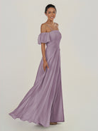 KissDress-Olia Dusk A Line Chiffon Off the Shoulder Long Bridesmaid Dress with Slit