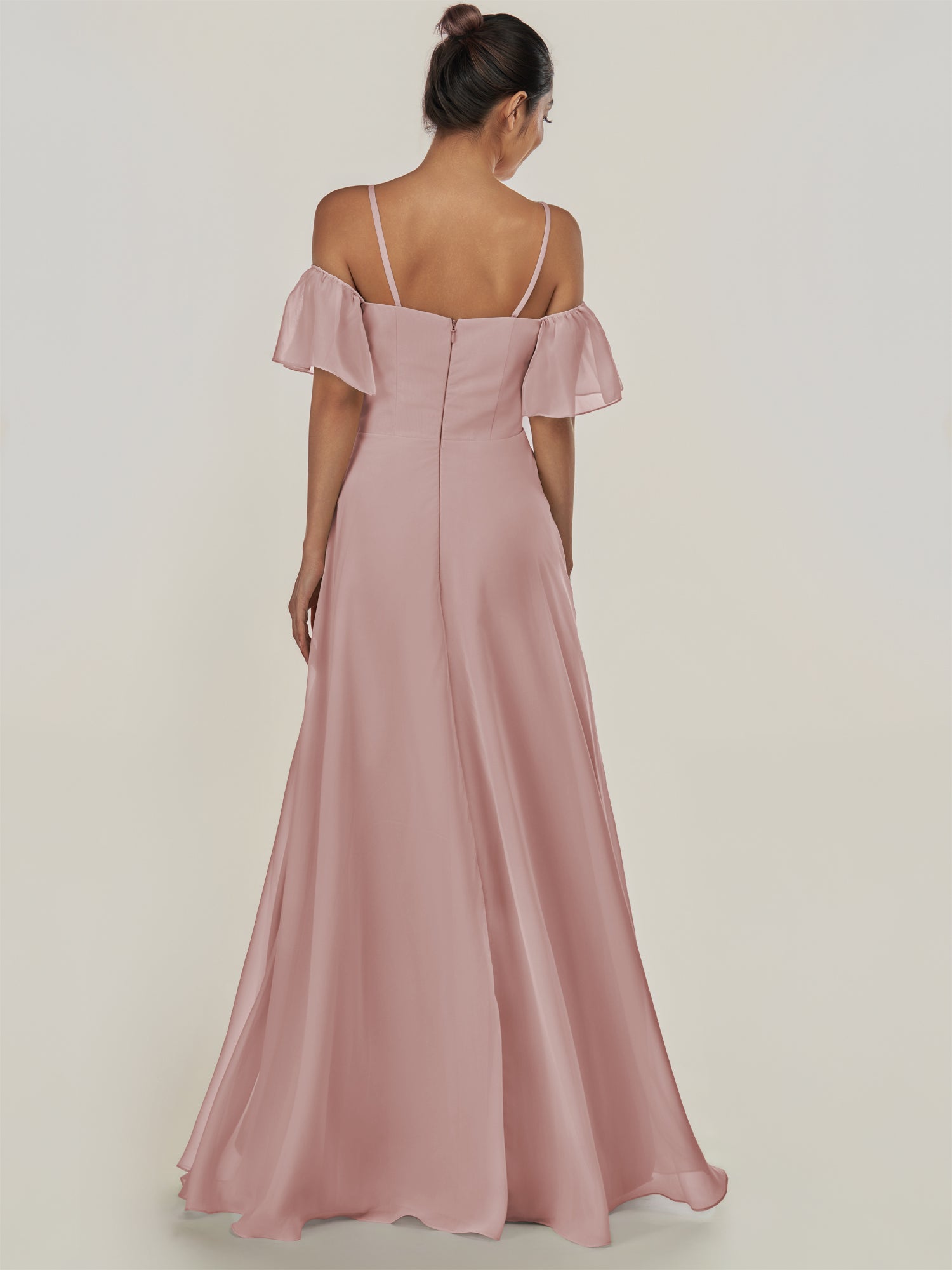 KissDress-Olia Dusty Rose A Line Chiffon Off the Shoulder Long Bridesmaid Dress with Slit