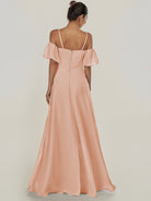 KissDress-Olia English Rose A Line Chiffon Off the Shoulder Long Bridesmaid Dress with Slit
