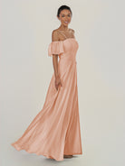 KissDress-Olia English Rose A Line Chiffon Off the Shoulder Long Bridesmaid Dress with Slit