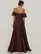 KissDress-Olia Espresso A Line Chiffon Off the Shoulder Long Bridesmaid Dress with Slit