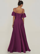 KissDress-Olia Fig A Line Chiffon Off the Shoulder Long Bridesmaid Dress with Slit