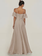 KissDress-Olia Frost A Line Chiffon Off the Shoulder Long Bridesmaid Dress with Slit